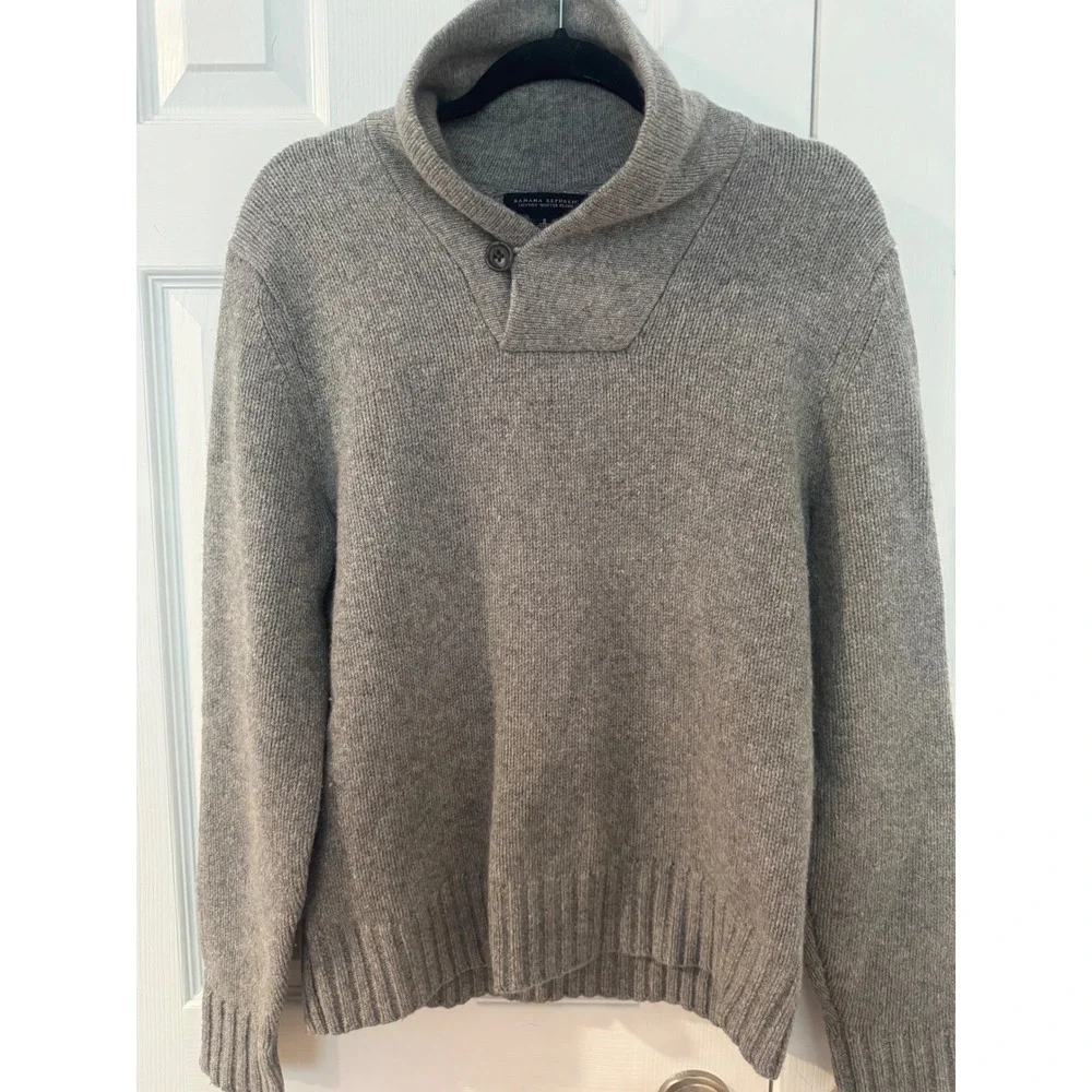 Banana Republic Mens Gray Wool Cashmere Angora Shawl Collar Sweater Small. EUC